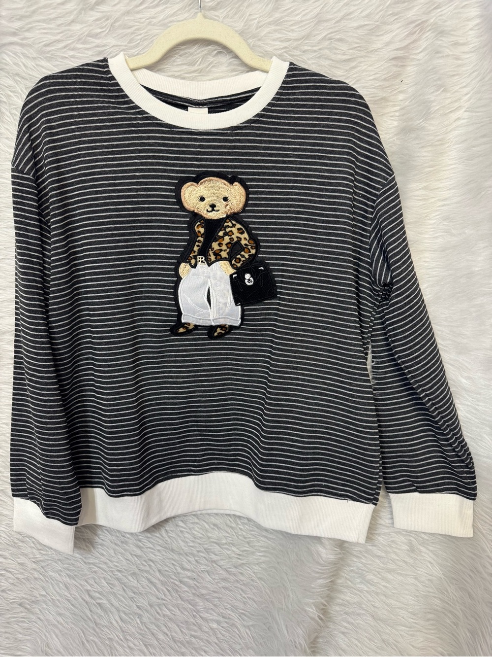 Striped Black & White Bear Sweatshirt - Picture 1 of 1